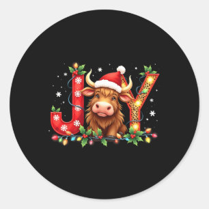 Sticker Rond Joyeux Noël Highland Vache drôle Famille Matchin