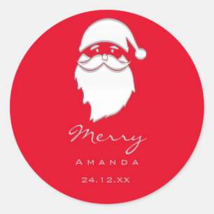 Sticker Rond Joyeux Noël hiver Silver Grey Red Père Noël