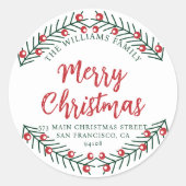 Sticker Rond Joyeux Noël hiver verdure Adresse de retour (Devant)