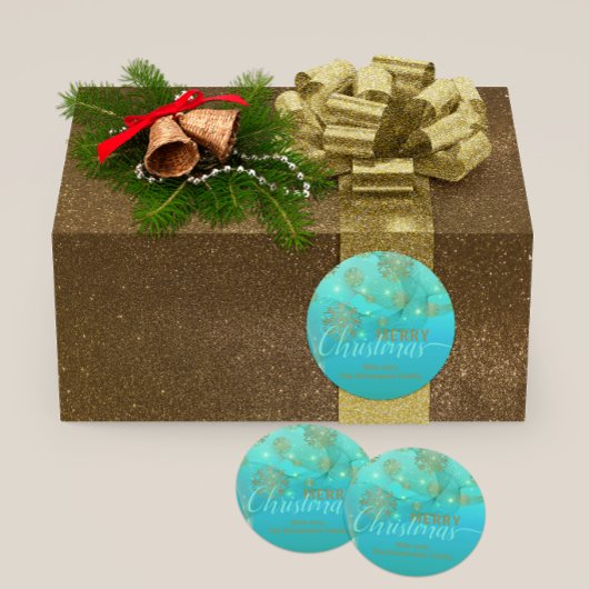 Sticker Rond Joyeux Noël hivernal Turquoise