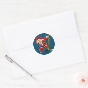 Sticker Rond Joyeux Noël Hockey sur glace Dabbing Santa Claus