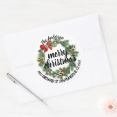 Sticker Rond Joyeux Noël Holly Wreath Adresse de retour (Enveloppe)