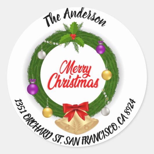 Sticker Rond Joyeux Noël Holly Wreath Adresse de retour (Devant)