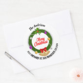 Sticker Rond Joyeux Noël Holly Wreath Adresse de retour (Enveloppe)