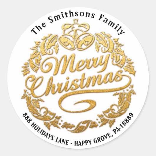 Sticker Rond Joyeux Noël Holly Wreath RSVP Gold White (Devant)