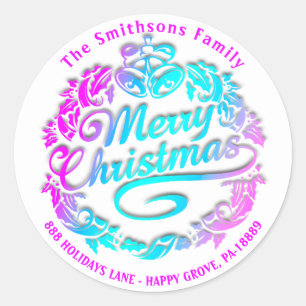 Sticker Rond Joyeux Noël Holly Wreath RSVP Royal White Rose