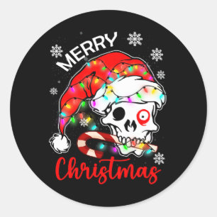 Sticker Rond Joyeux Noël Horreur Père Noël Crâne avec Sucre de