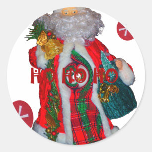 Sticker Rond Joyeux Noël Impression d'art de Père Noël Coloré