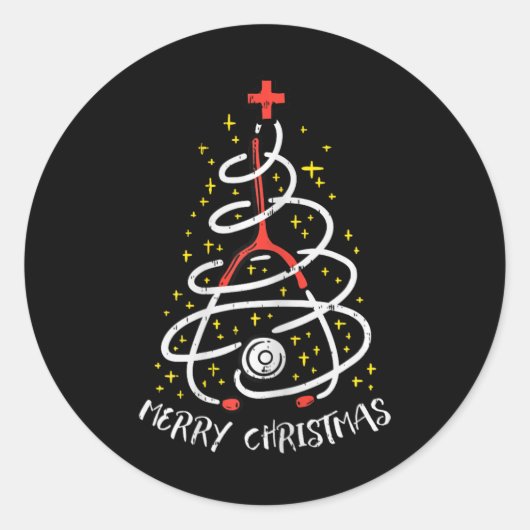 Sticker Rond Joyeux Noël Infirmière Xmas Scrub Top Femmes Steth (Devant)