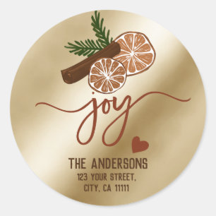 Sticker Rond Joyeux Noël Joie Cinnamon Typographie Rustique