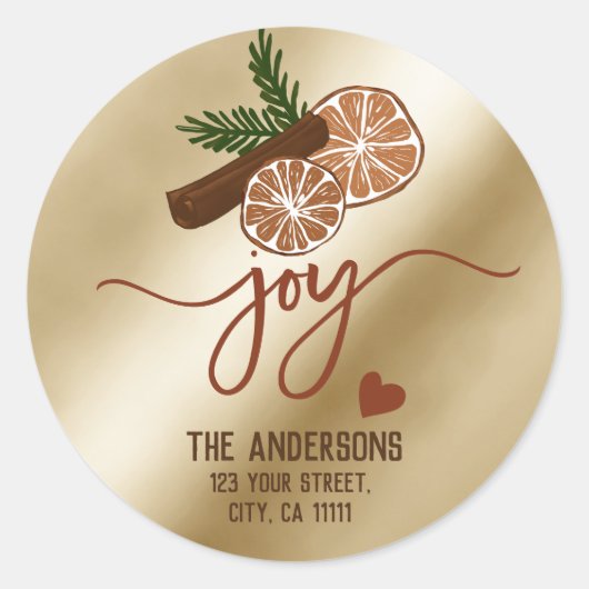 Sticker Rond Joyeux Noël Joie Cinnamon Typographie Rustique (Devant)