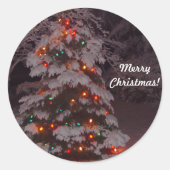Sticker Rond Joyeux Noël Joyeux feux d'arbre de Noël (Devant)