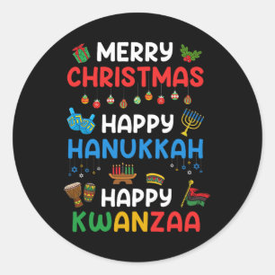 Sticker Rond Joyeux Noël Joyeux Hanoukka Happy Kwanzaa Holids