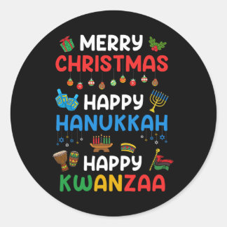 Sticker Rond Joyeux Noël Joyeux Hanoukka Happy Kwanzaa Holids