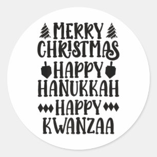 Sticker Rond Joyeux Noël Joyeux Hanoukka Happy Kwanzaa Premi