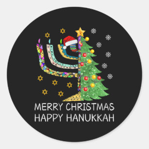 Sticker Rond Joyeux Noël Joyeux Hanoukka Joyeux juif