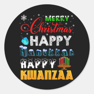 Sticker Rond Joyeux Noël Joyeux Hanoukka Joyeux Kwanzaa