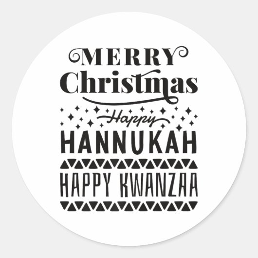 Sticker Rond Joyeux Noël Joyeux Hanoukka Joyeux Kwanzaa (Devant)
