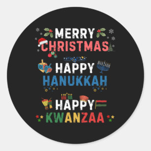 Sticker Rond Joyeux Noël Joyeux Hanoukka Joyeux Kwanzaa 10