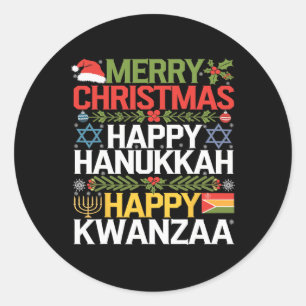 Sticker Rond Joyeux Noël Joyeux Hanoukka Joyeux Kwanzaa 18
