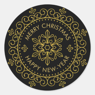 Sticker Rond Joyeux Noël Joyeux Nouvel An Cadre Cercle Or