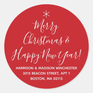 Sticker Rond Joyeux Noël Joyeux Nouvel An rouge adresse de scri
