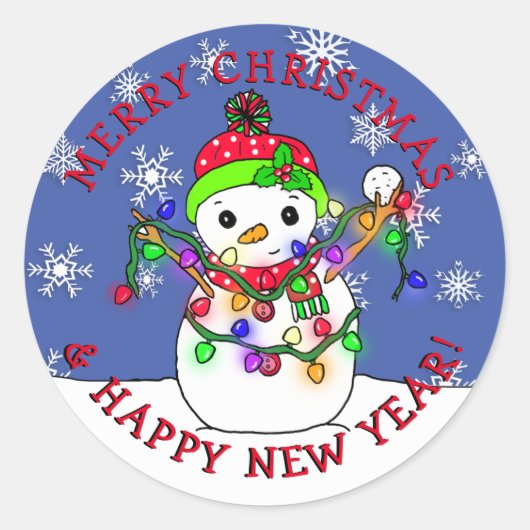 Sticker Rond Joyeux Noël Joyeux Nouvel An Snowman (Devant)