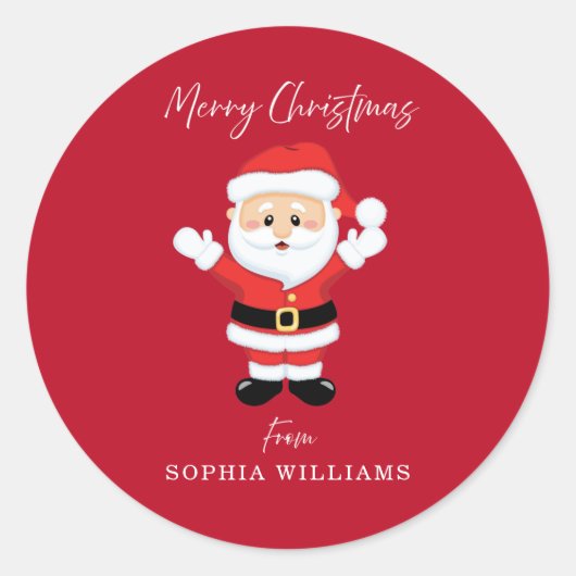 Sticker Rond Joyeux Noël Joyeux Père Noël présent Rouge (Devant)