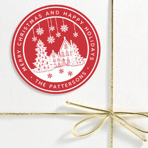 Sticker Rond Joyeux Noël Joyeux Vacances Hiver Personnalisé