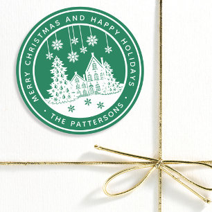 Sticker Rond Joyeux Noël Joyeux Vacances Hiver Personnalisé