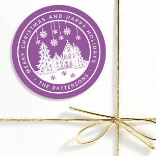 Sticker Rond Joyeux Noël Joyeux Vacances Hiver Personnalisé