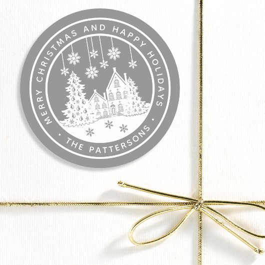 Sticker Rond Joyeux Noël Joyeux Vacances Hiver Personnalisé