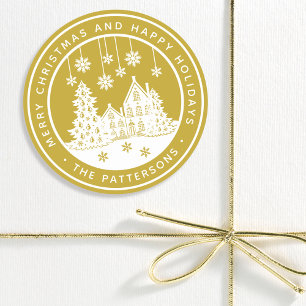 Sticker Rond Joyeux Noël Joyeux Vacances Hiver Personnalisé
