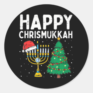 Sticker Rond Joyeux Noël juif juif Christmukkah Hanoukka