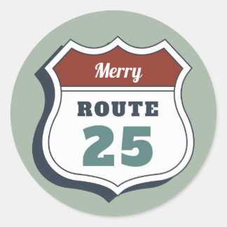 Sticker Rond joyeux noël juillet route 25 panneau voyage vintag
