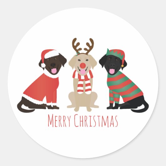Sticker Rond Joyeux Noël Labrador Retriever Dogs (Devant)