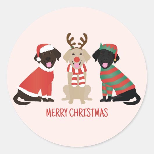 Sticker Rond Joyeux Noël Labrador Retriever Dogs (Devant)