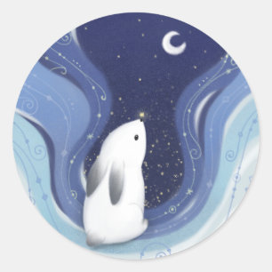 Sticker Rond Joyeux Noël : Lapin, la Lune et les étoiles