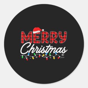 Sticker Rond Joyeux Noël Leopard Buffalo Rouge Plaid Pour Homme