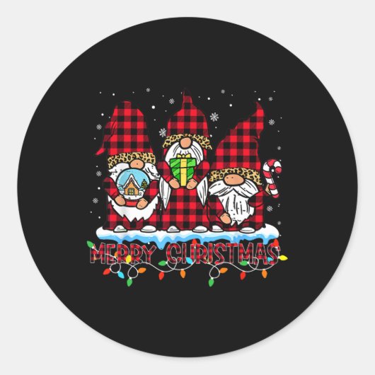 Sticker Rond Joyeux Noël Light mignonne Gnome Family Matching G (Devant)