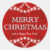 Sticker Rond Joyeux Noël Lumières Rouge Blanc (Devant)