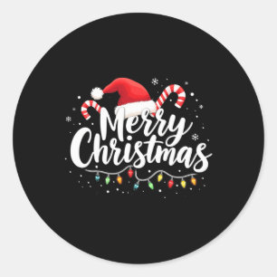 Sticker Rond Joyeux Noël Lumières Rouge Noël Chapeau Noël Famil
