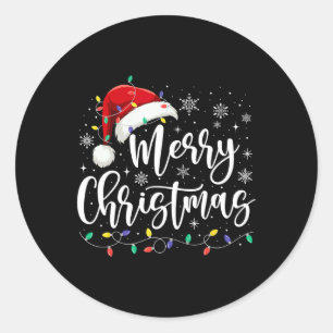 Sticker Rond Joyeux Noël Lumières Rouge Noël Chapeau Noël Famil