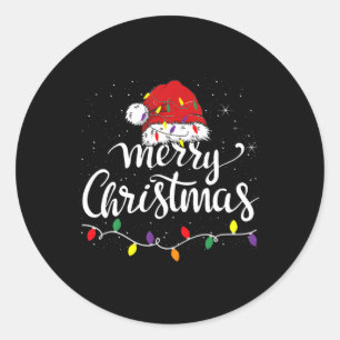 Sticker Rond Joyeux Noël Lumières Rouge Noël Chapeau Noël Famil