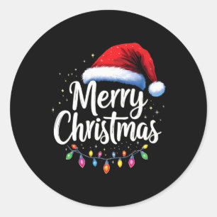 Sticker Rond Joyeux Noël Lumières Rouge Noël Chapeau Noël Famil