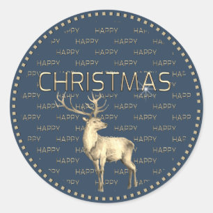 Sticker Rond Joyeux Noël Magical Stag Metallic Gold British