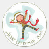 Sticker Rond Joyeux Noël mignon Ange de neige (Devant)