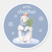 Sticker Rond Joyeux Noël mignon Ours polaire (Devant)