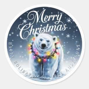 Sticker Rond Joyeux Noël mignon Ours Polaire & Classes Personna