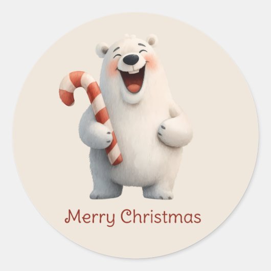 Sticker Rond Joyeux Noël mignon Ours Polaire Design (Devant)